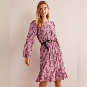 Boden Pleated Long Sleeve Dress 10 L